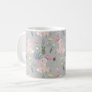cute rabbit with flowers and butterflies coffee mug
