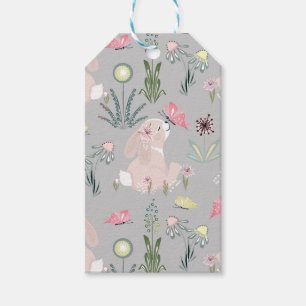 cute rabbit with flowers and butterflies gift tags