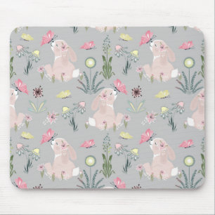 cute rabbit with flowers and butterflies mouse pad