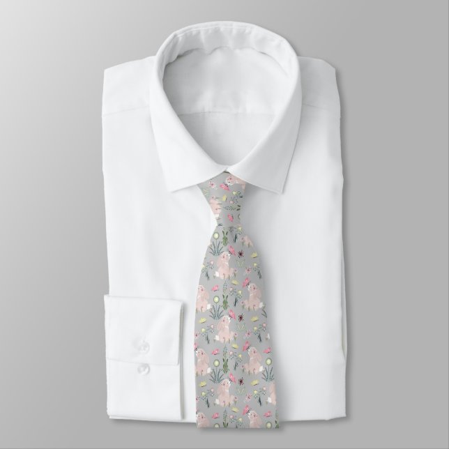 cute rabbit with flowers and butterflies tie (Tied)