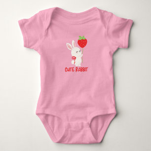 Cute Rabbit with Strawberry Kawaii Design Baby Bodysuit