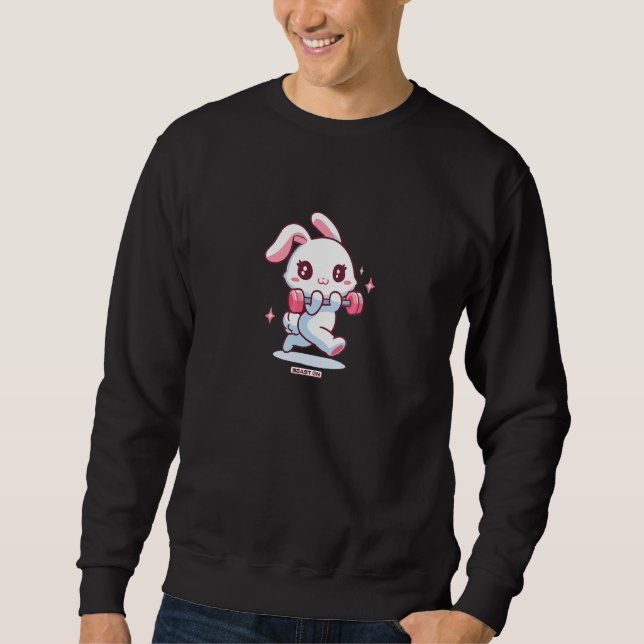 Cute Rabbit Workout Cool Vegan Woman Fitness Gym T Sweatshirt (Front)