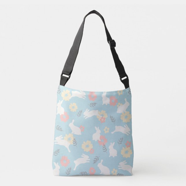 Cute Rabbits Flowers Pattern Crossbody Bag (Front)