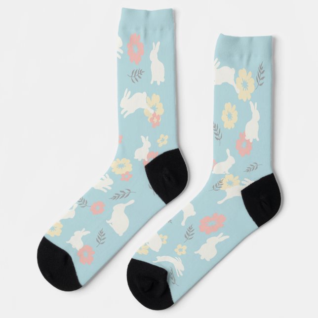 Cute Rabbits Flowers Pattern Socks (Left)