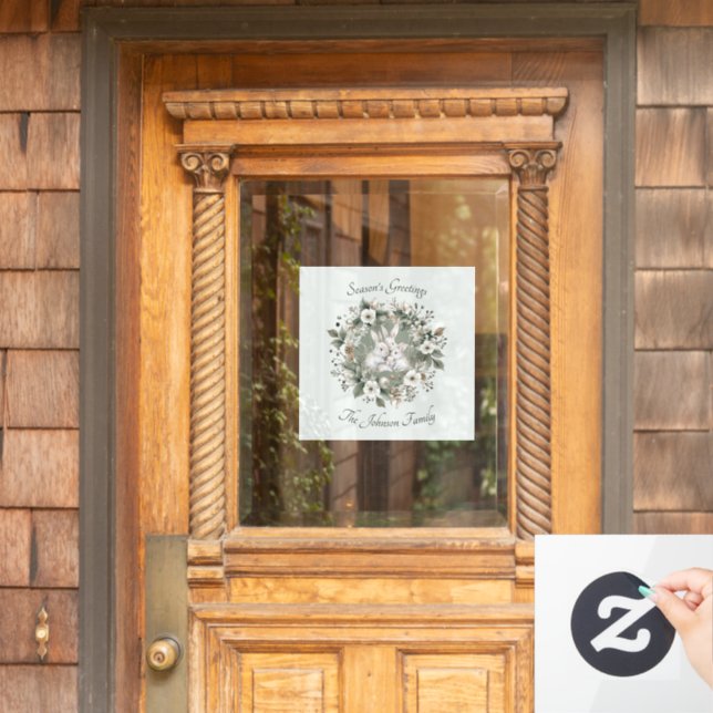 Cute Rabbits in a Floral Winter Wreath (Home Door)