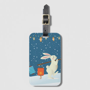 Cute Rabbits Lantern Parade Through Snow Christmas Luggage Tag