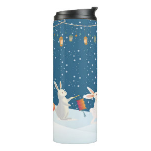 Cute Rabbits Lantern Parade Through Snow Christmas Thermal Tumbler
