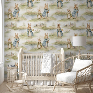 Cute Rabbits Near Riverbank Nursery Peel And Stick Wallpaper