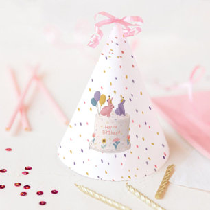 Cute Rabbits on Cake Joint Birthday Sister Brother Party Hat