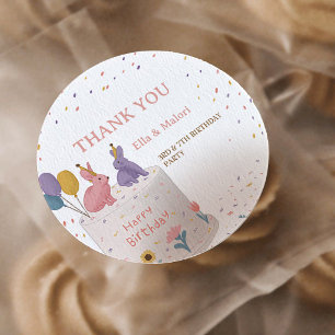 Cute Rabbits on Cake Joint Birthday Sister Classic Round Sticker