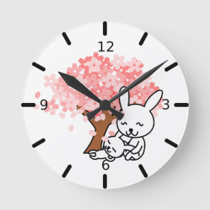 Cute Rabbits - Round Clock