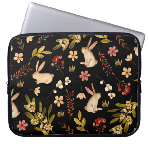 Cute Rabbits: Watercolor Hand-Drawn Pattern Laptop Sleeve
