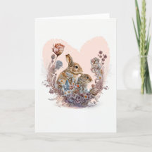 Cute Rabbits with Lovely Flowers Valentine's Day