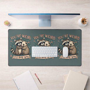 Cute Raccoon and Ferret Hug with Funny Quote Desk Mat