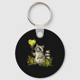 Cute Raccoon Balloon Heart Flowers Sweet Raccoon L Key Ring