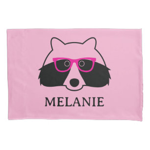 Cute raccoon cartoon with pink spectacles custom pillowcase