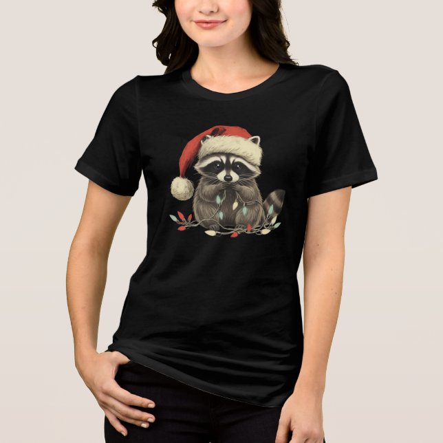 cute raccoon Chew Christmas Light Xmas Holiday Tri-Blend Shirt (Front)
