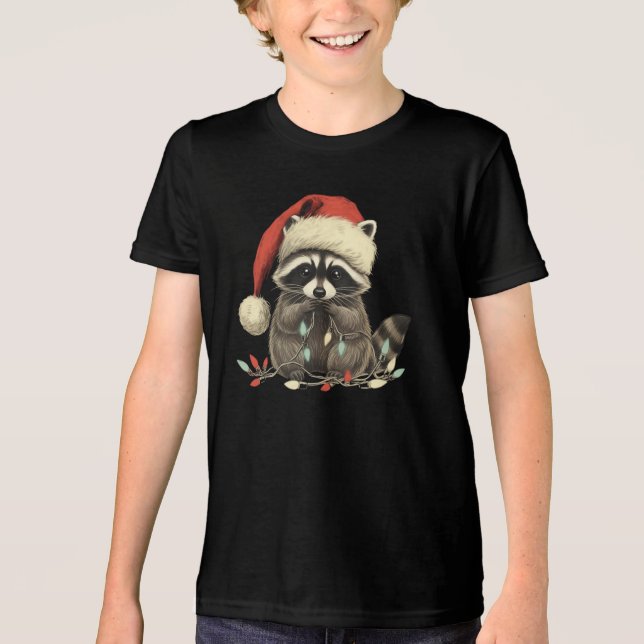 cute raccoon Chew Christmas Light Xmas Holiday Tri-Blend Shirt (Front)