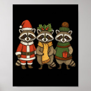 Cute Raccoon Christmas Funny Holiday Santa Claus A Poster