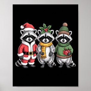 Cute Raccoon Christmas Funny Holiday Santa Claus A Poster