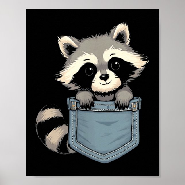 Cute Raccoon Cket Funny For Mens Womens Kids Racco Poster (Front)