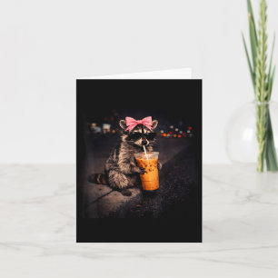 Cute raccoon drinking iced coffee funny raccoon card