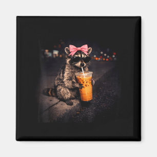 Cute raccoon drinking iced coffee funny raccoon magnet