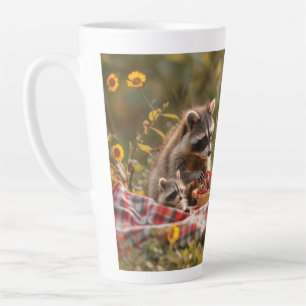 Cute raccoon family having a picnic latte mug