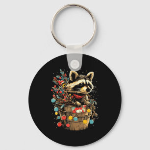 Cute Raccoon Festive Winter Scenery Forest Animal  Key Ring
