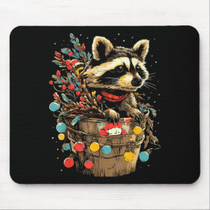 Cute Raccoon Festive Winter Scenery Forest Animal Mouse Pad