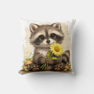 Cute Raccoon Flower Pillow Kawaii Animal