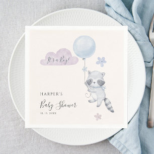 Cute Raccoon Flying Balloon Boy Baby Shower Napkin