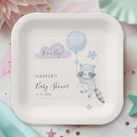 Cute Raccoon Flying Balloon Boy Baby Shower