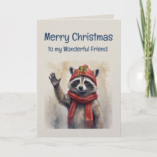 Cute Raccoon Fun Animal Friend Christmas Card (Front)
