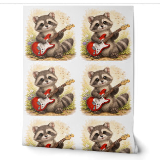 Cute Raccoon Guitar Pattern Wallpaper Kids