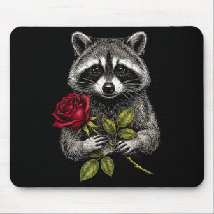 Cute Raccoon Holding A Red Rose Sweet Raccoon Love Mouse Pad
