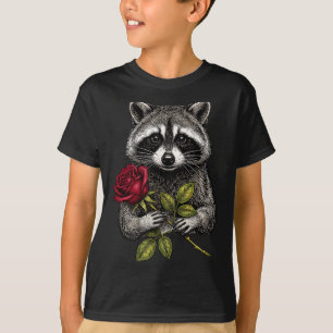 Cute Raccoon Holding A Red Rose Sweet Raccoon Love T-Shirt