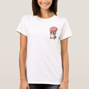 Cute Raccoon Lifting Giant Pink Glazed Donut T-Shirt