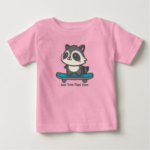 Cute Raccoon on a Skateboard Personalized Text  Baby T-Shirt