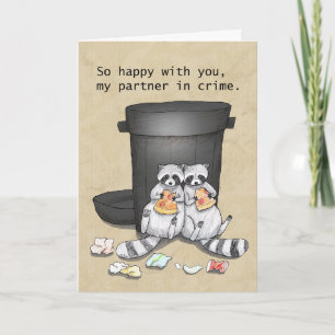 Cute Raccoon Partner In Crime Valentines Day   Card