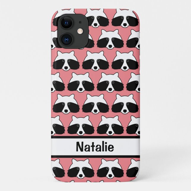 Cute raccoon pattern coral pink personalized Case-Mate iPhone case (Back)