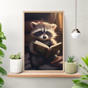 Cute Raccoon Reading a Book Poster