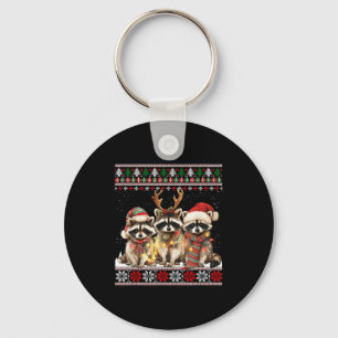 Cute Raccoon Santa Christmas Lights Ugly Xmas Swea Key Ring