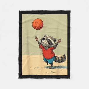 Cute raccoon sports funny basketball cartoon desig fleece blanket
