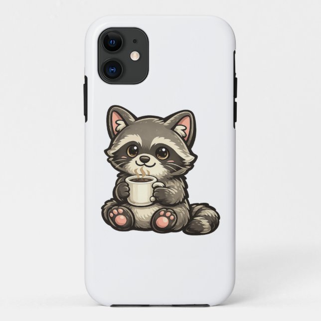 Cute Raccoon with Coffee – Cozy Kawaii Animal Case-Mate iPhone Case (Back)