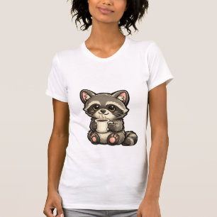 Cute Raccoon with Coffee – Cozy Kawaii Animal T-Shirt