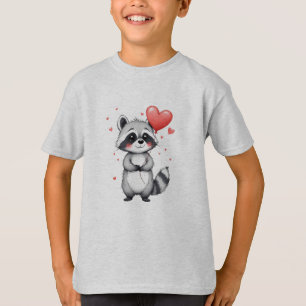 Cute Raccoon with Heart Balloons T-Shirt