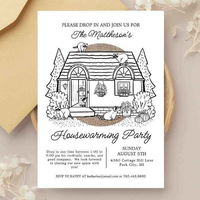 Cute Raccoons Drop In Housewarming Party Invitation (Creator Uploaded)