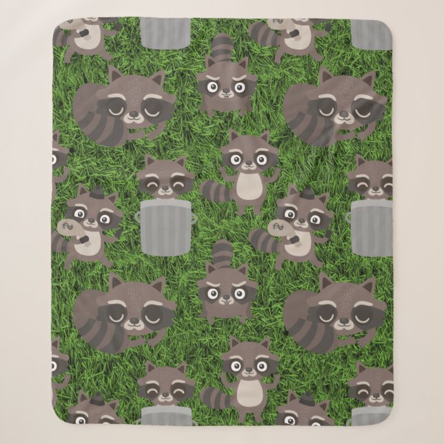cute raccoons garbage trash cans sherpa blanket (Front)