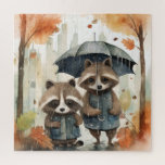 Cute Raccoons in the Rain Jigsaw Puzzle<br><div class="desc">Cute Raccoons in the Rain holding an umbrella</div>